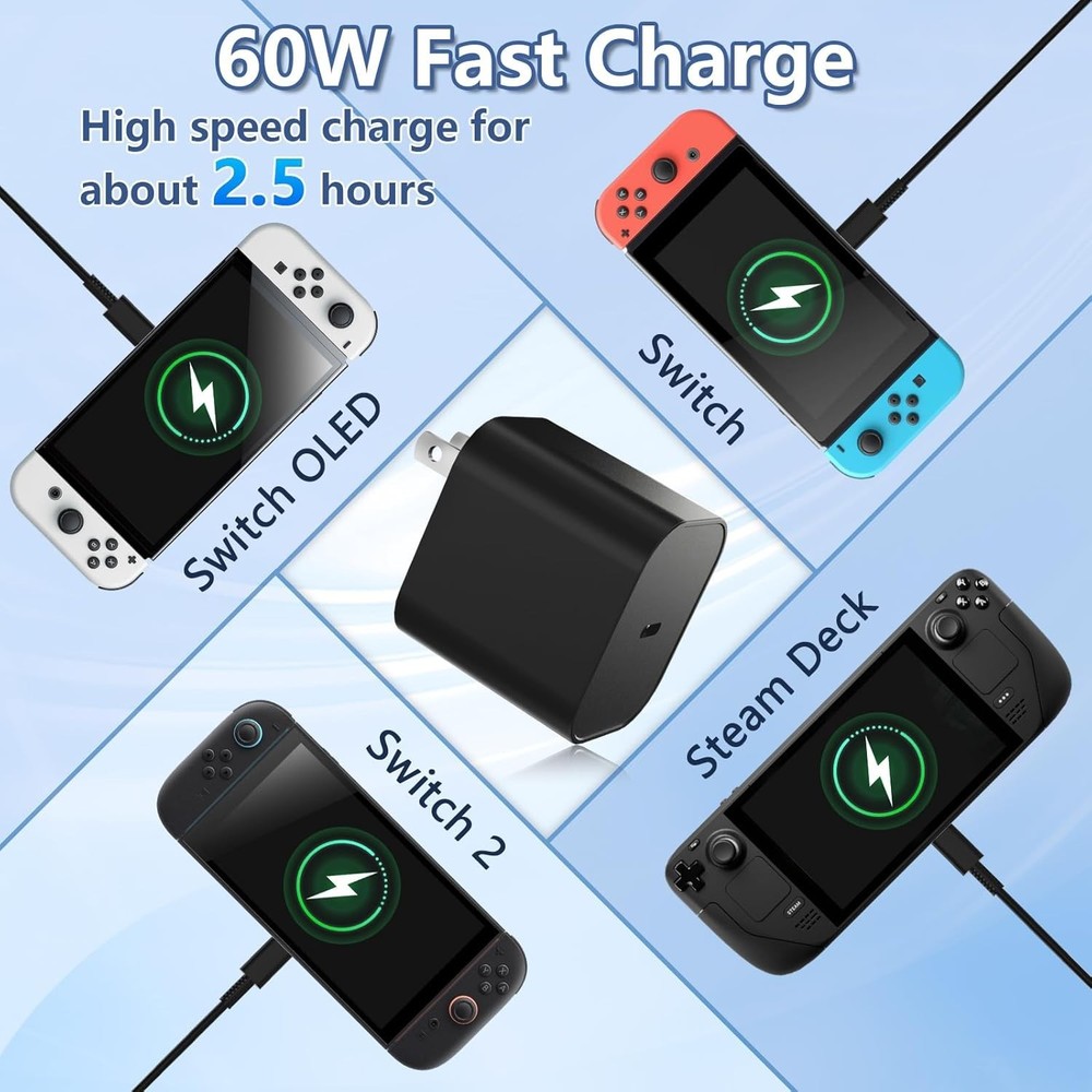 Replacement 60W AC Adapter for Nintendo Switch OLED Model - PD3.0 Fast Charging