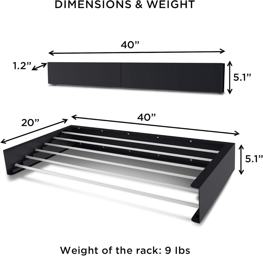 Step Up Laundry Drying Rack, Wall Mounted, Retractable 40" Wide, White