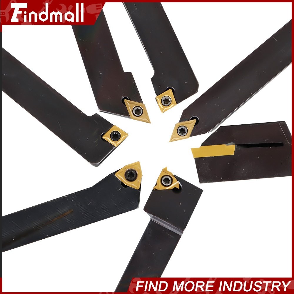 7Pcs 1/2" Lathe Tool Bit Thread Insert+Holder Set Carbide Indexable Turning Tool