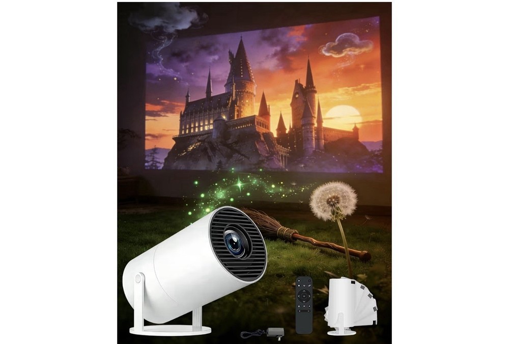 Smart 4K Desktop Projector WiFi 6.0 Android Auto Keystone Built-in Apps White