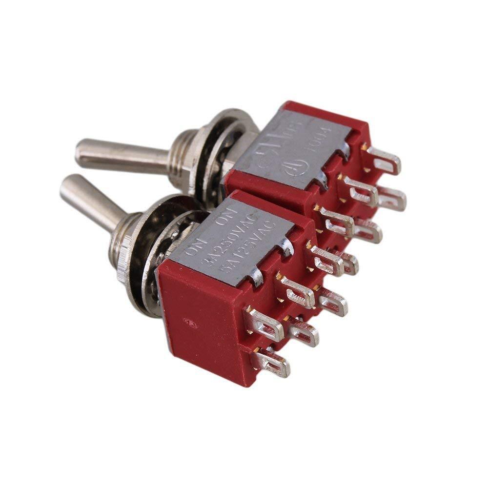 2pcs AC125V 6A Electirc 2 Position Toggle Switch 13*32mm Red+Chrome