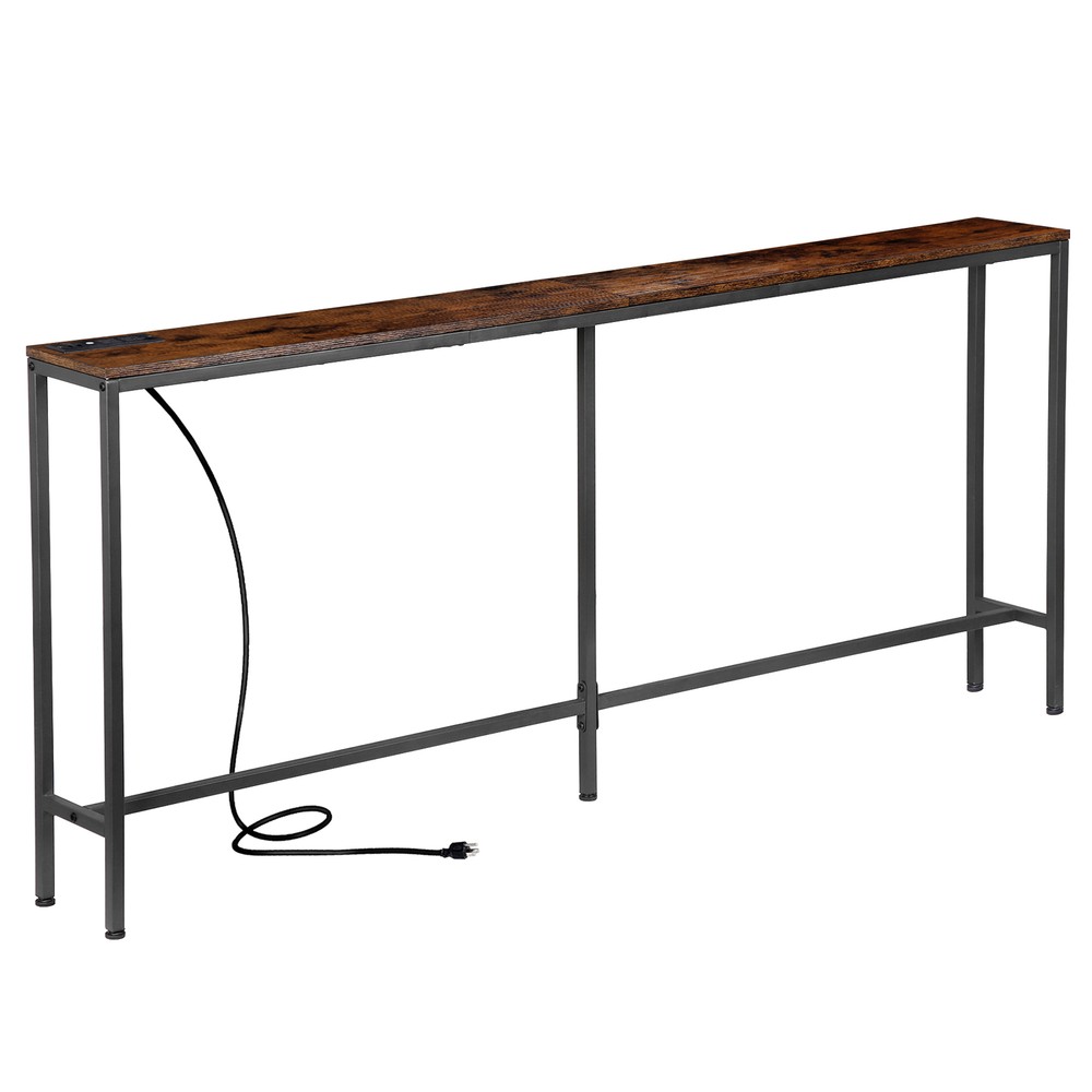 Sofa Table w/ Power Outlet 70.8'' Console Table Behind Couch Table Rustic Brown