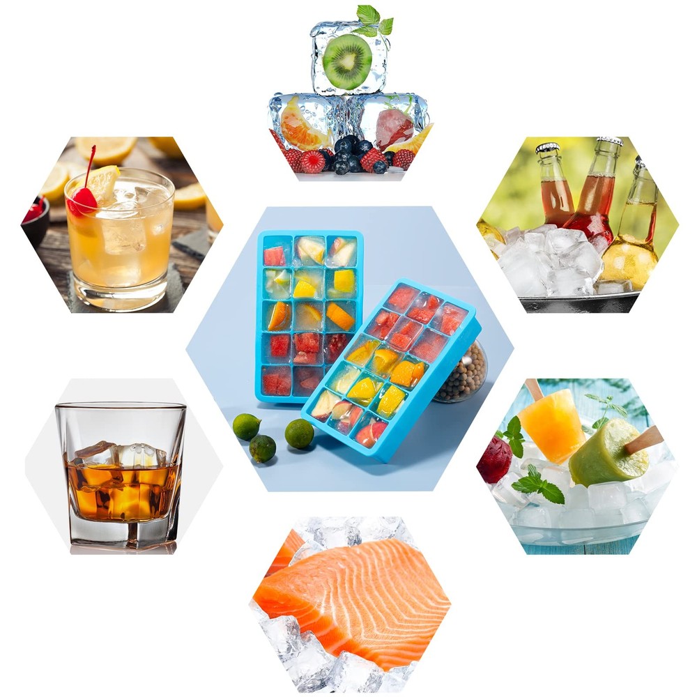 2 Pack Ice Cube Trays, ZDPMK Silicone Easy Release Flexible Molds 15 Ice Cube...