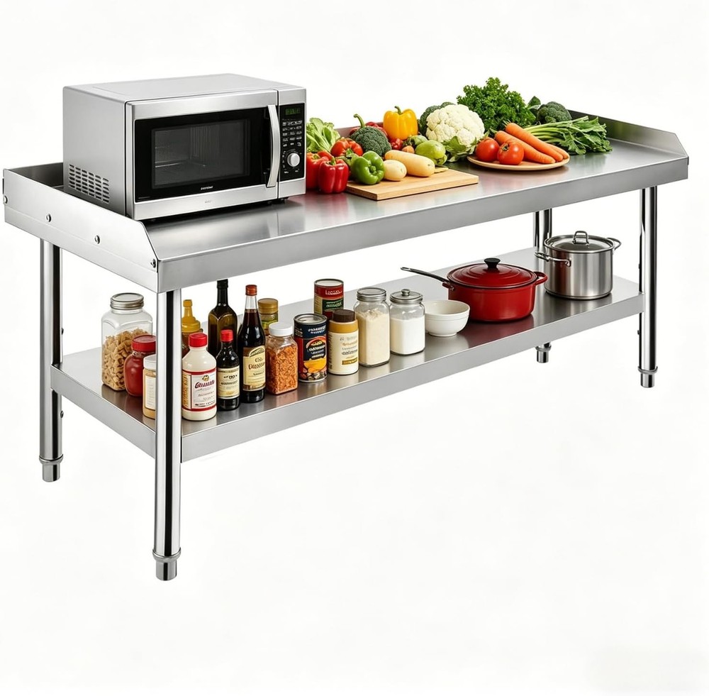 48"x28" Stainless Steel BBQ Grill Stand Kitchen Work Prep Table w/ 2" Backsplash