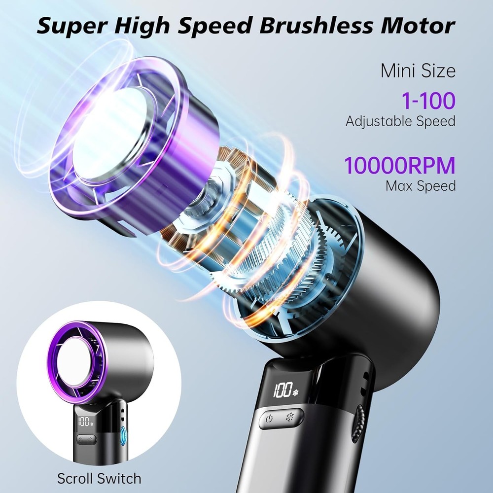 sylvwin Portable Mini Handheld Fan,Adjustable Speed(1-100) 5000mAh Battery