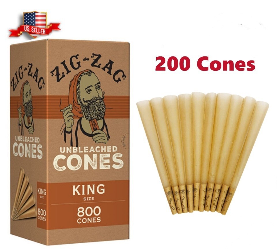 Zig-Zag® Unbleached Paper Cones King Size 200 Pack & Fast Shipping US