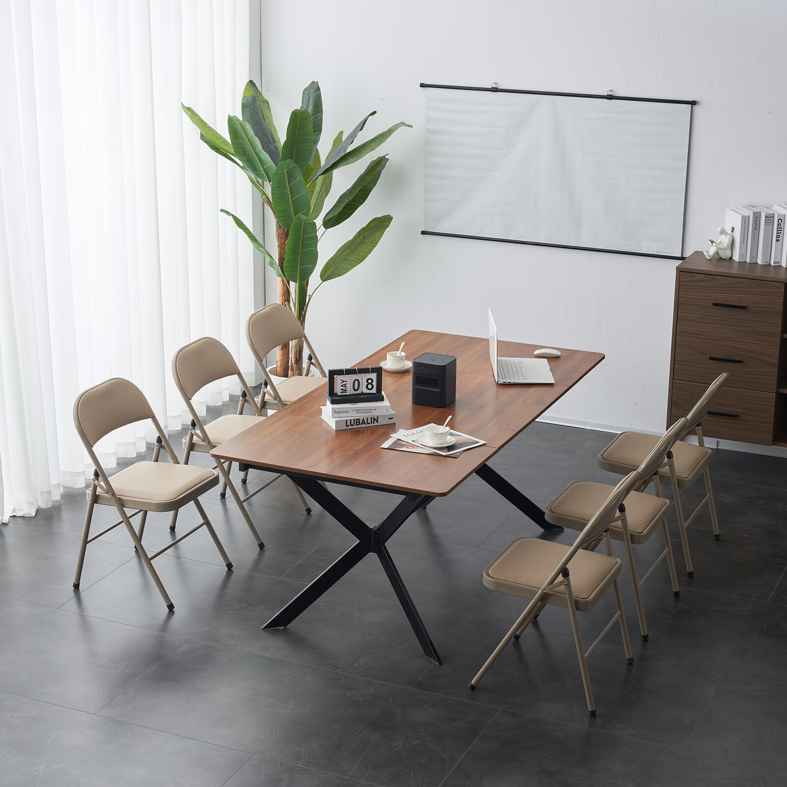 6 PCS Folding Chairs with High-Quality Padded Fabric Seat Heavy Duty Metal Frame