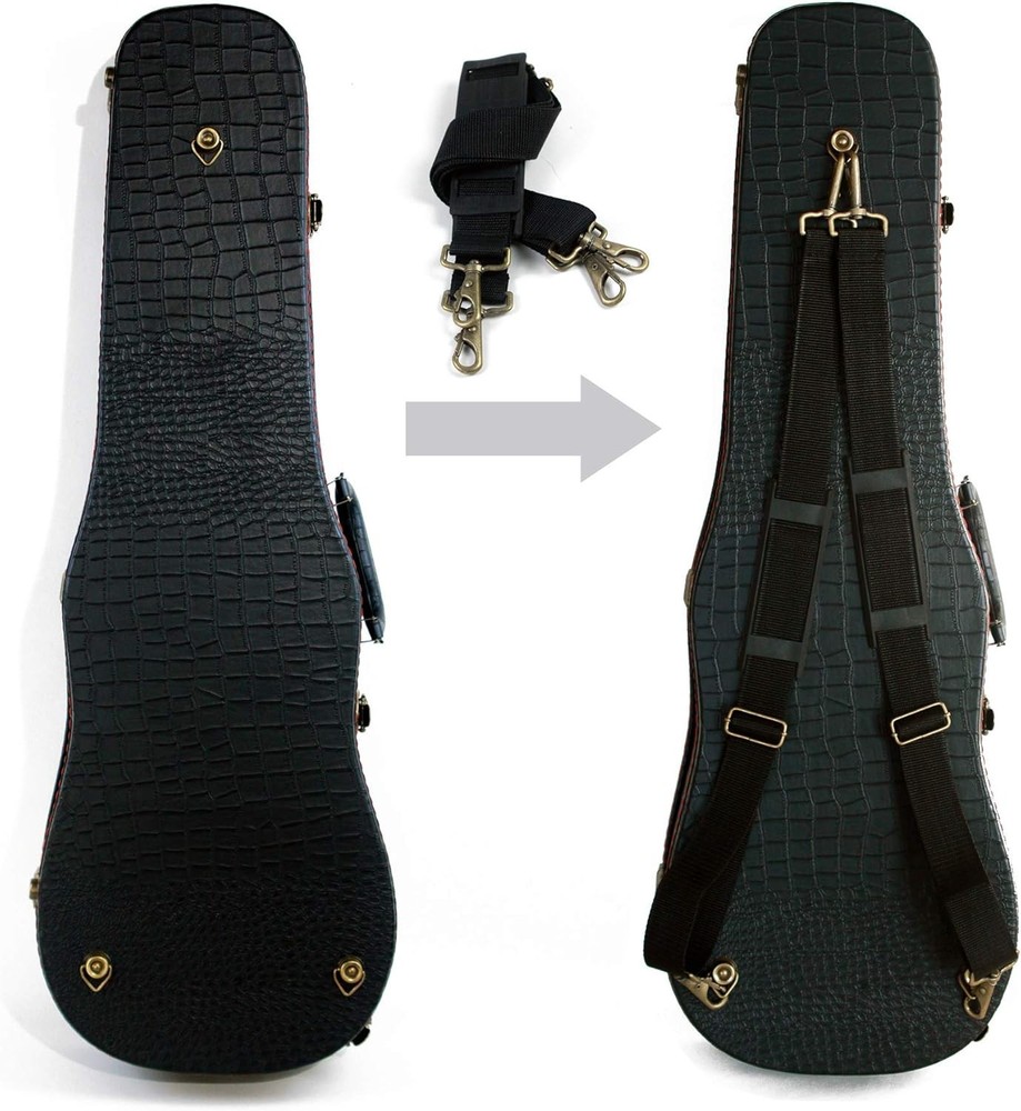 Full Size Wooden Violin Case Leather Crocodile Pattern Plush Interior