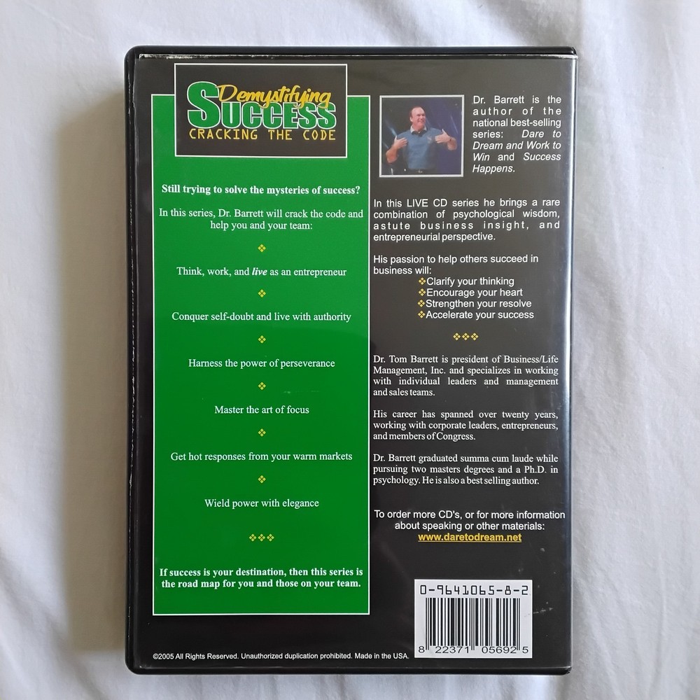 Demystifying Success: Cracking The Code By Dr Tom Barrett 7CD Set w/ Study Guide