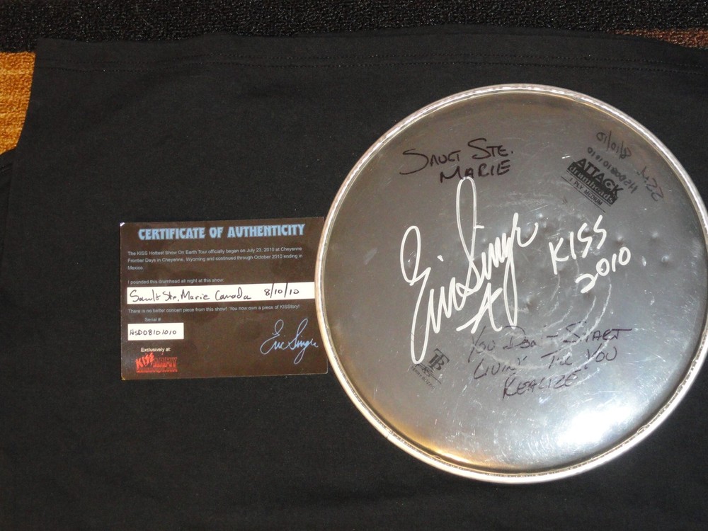 KISS ERIC SINGER Signed DRUM HEAD H.S.O.E TOUR Stage Played W/COA