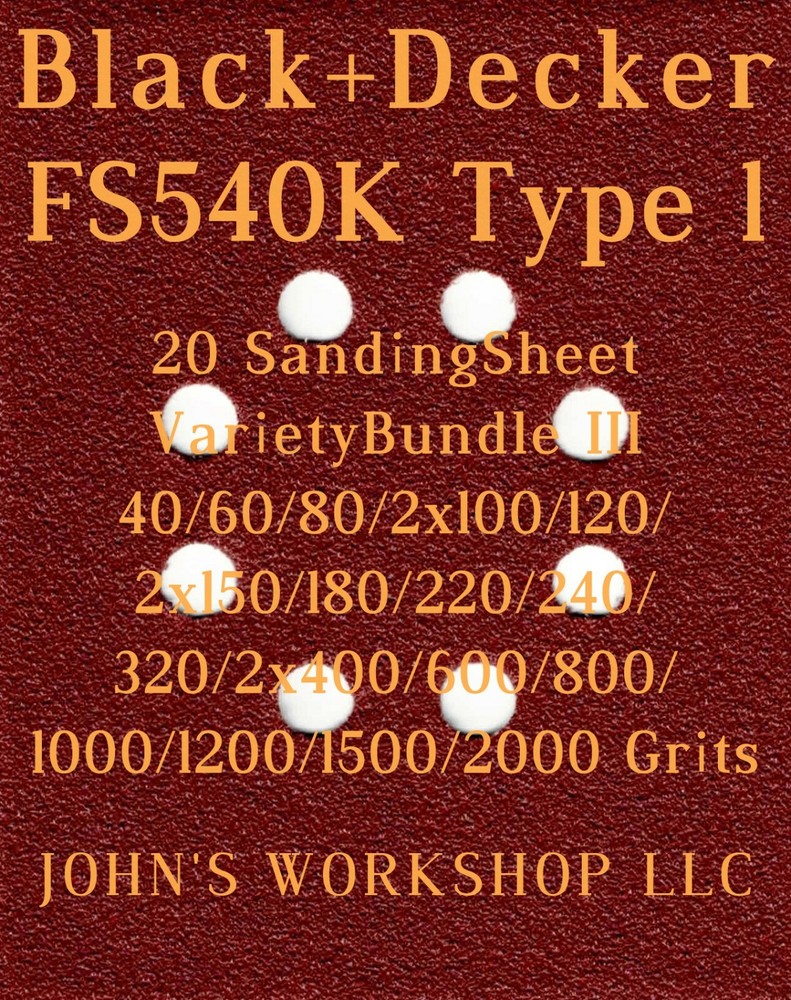 Black+Decker FS540K Type 1 - 17 Different Grits - 20 Sheet Variety Bundle III