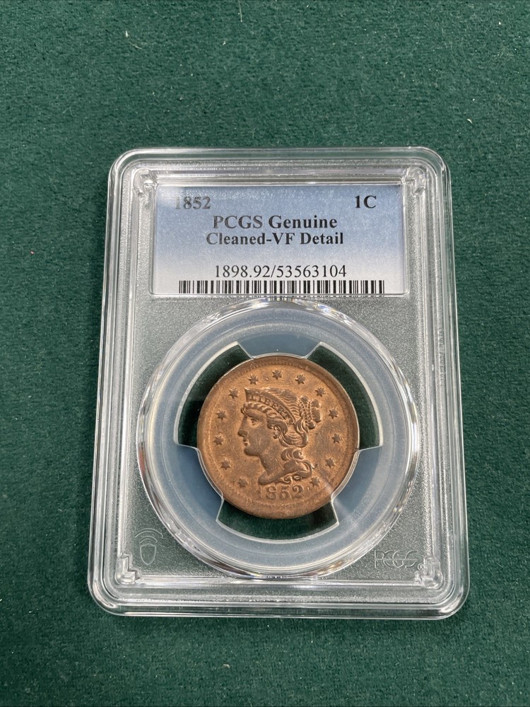 1852 Large Cent PCGS VF Detail Cleaned