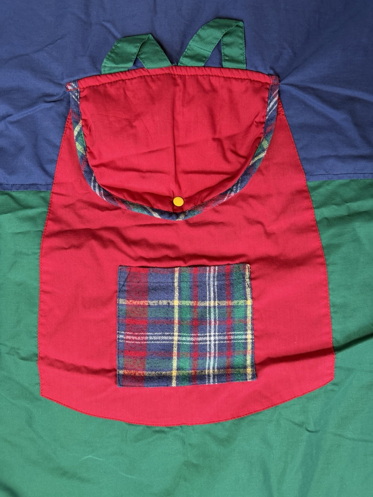 Vintage Child's Gymboree Sleeping Bag Navy Green and Red Plaid Flannel
