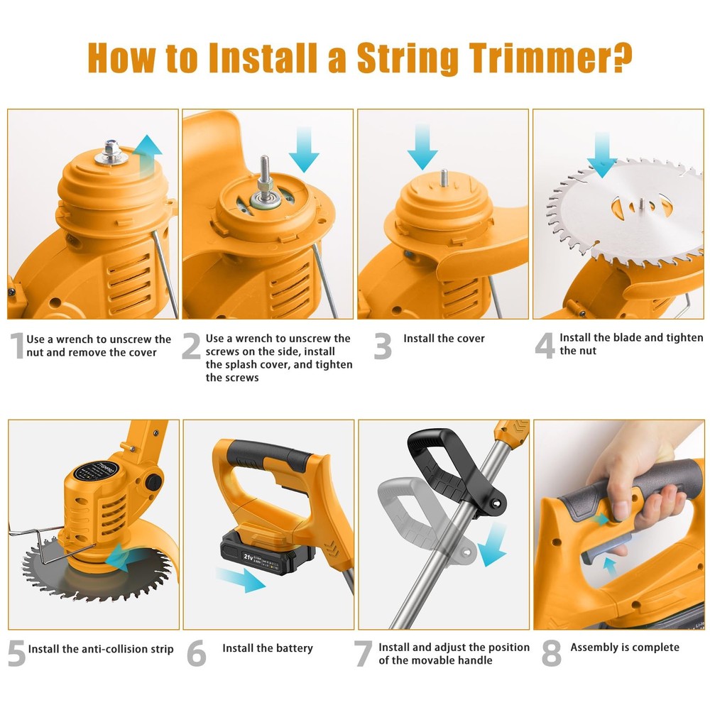 21V String Trimmer Cordless - Battery Powered Weed Wacker, 2 X 2.0Ah Battery ...
