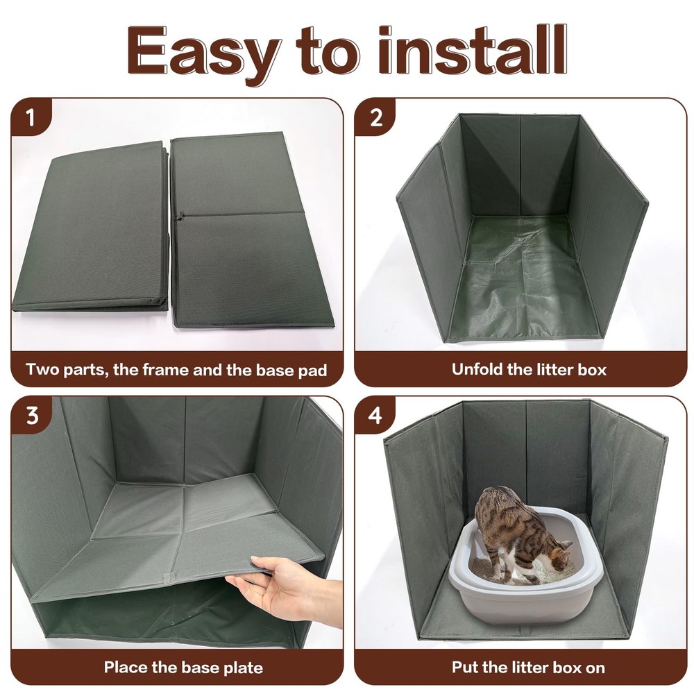 Large Foldable Cat Litter Box Enclosure with Splash Guard and Removable Mat