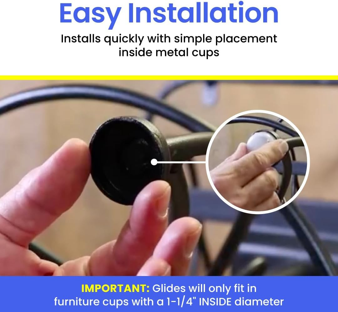 1-1/4" Deluxe Wrought Iron Patio Furniture Feet Glides, Round Plastic Chair L...