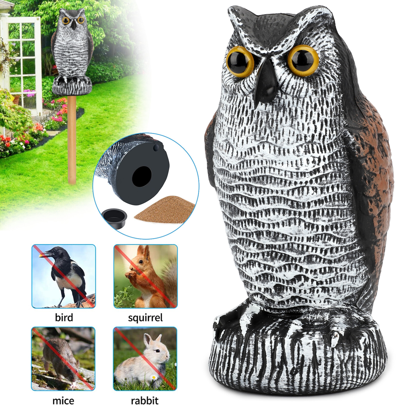 Vivid Owl Decoy Statue Protect Garden Yard Pest Repellent Bird Scarecrow Outdoor