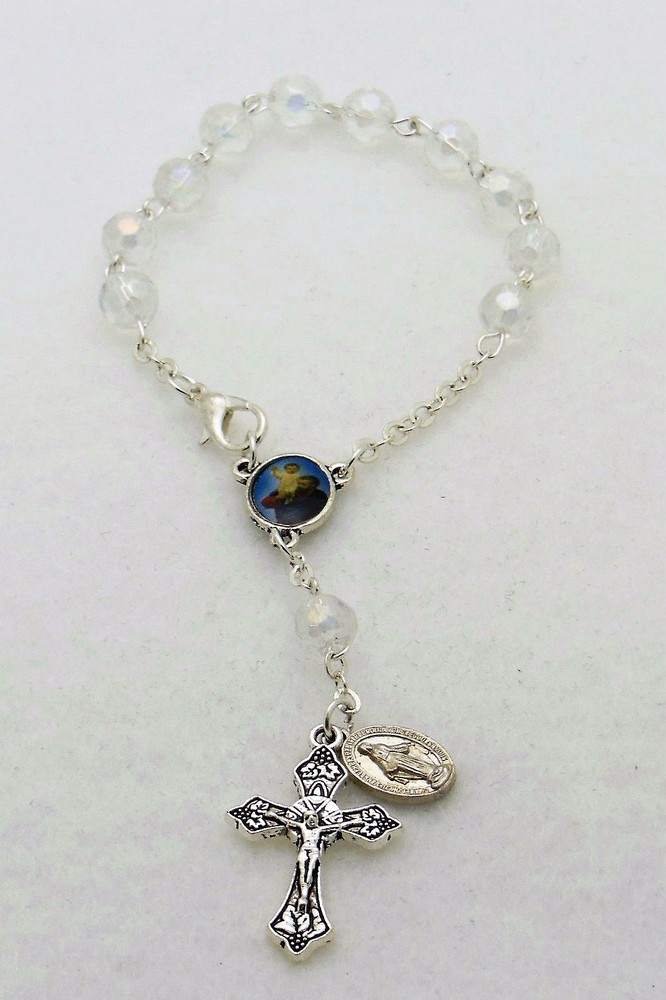 St. Christopher Blessed Mother Glass Auto Rear View Mirror Rosary Beads