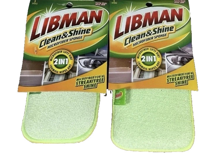 Libman Clean & Shine Microfiber 2 in 1 Green Yellow Sponge 2 PACK Sponges