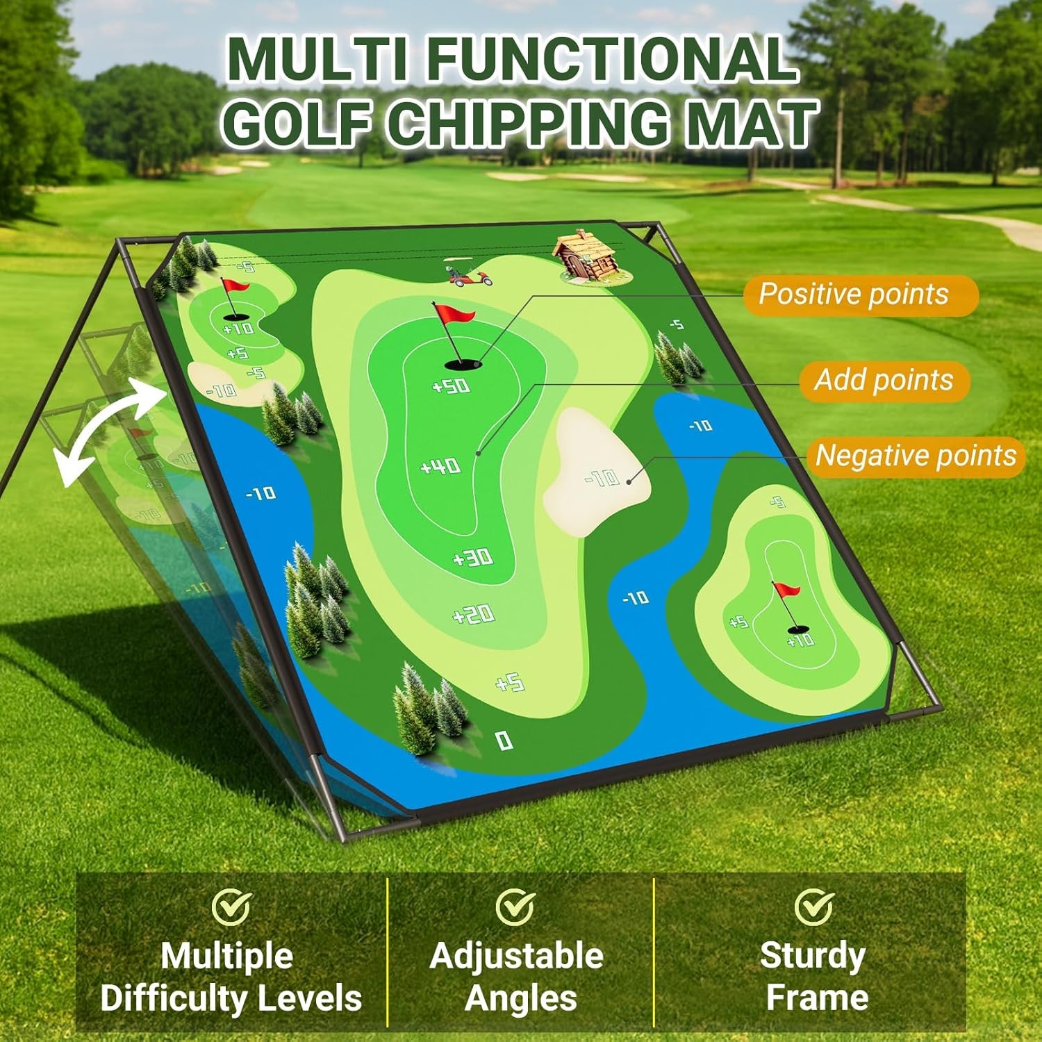 NAIZEA 2 in1 Battle Golf Chipping Game with 59”x59” / 80”x80” Large Chipping Mat