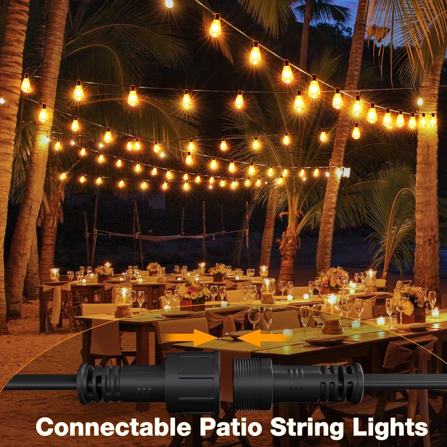 50FT Solar String Lights for Patio Waterproof Outdoor Connectable ST38 LED Light