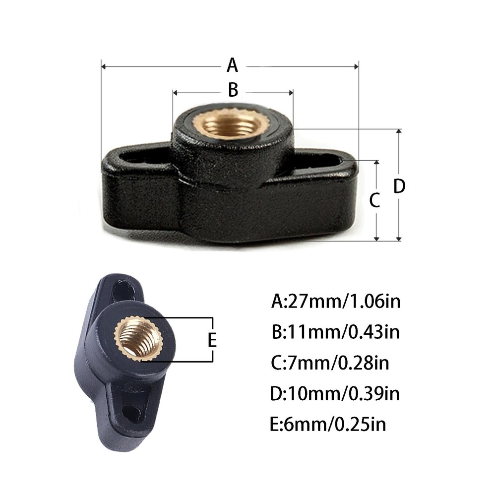 10PCS 1/4" Wing Knobs Through Hole T Hand Screw Nut 1/4", Black