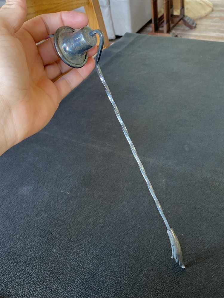 Antique Primrose Plate EP Silver Twisted Handle Vtg Candle Snuffer E.P. Copper