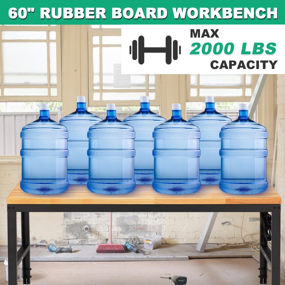 HABUTWAY Height Adjustable Workbench, 60"x20" 2000 Lbs Capacity Solid Wood Work