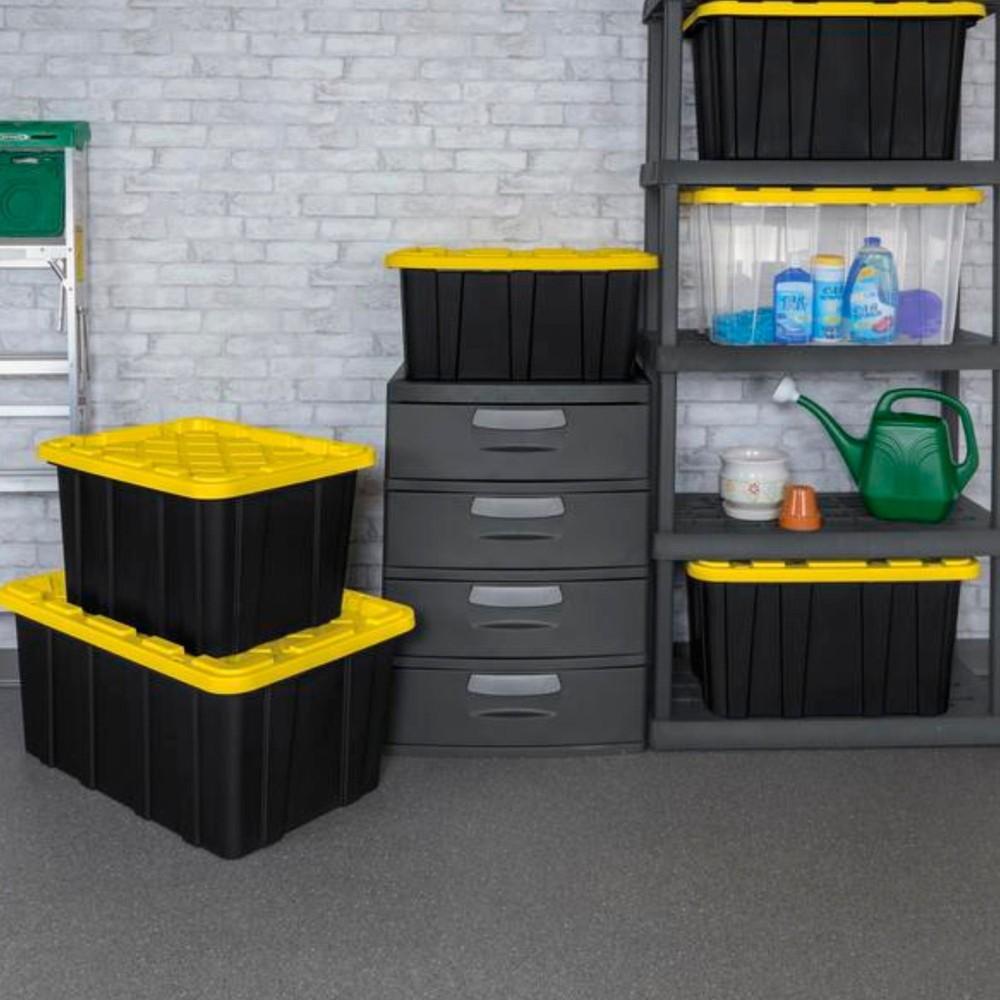 Sterilite 27 Gallon Industrial Stackable Storage Tote Lidded Containers, 16 Pack