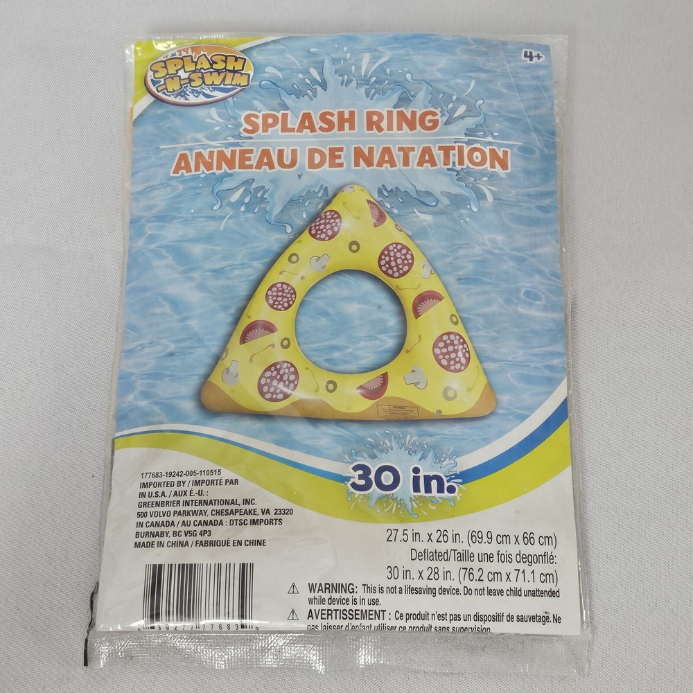 Splash-N-Swim Pizza Slice Shaped Splash Ring Floaty Innertube 30"× 28" READ⬇