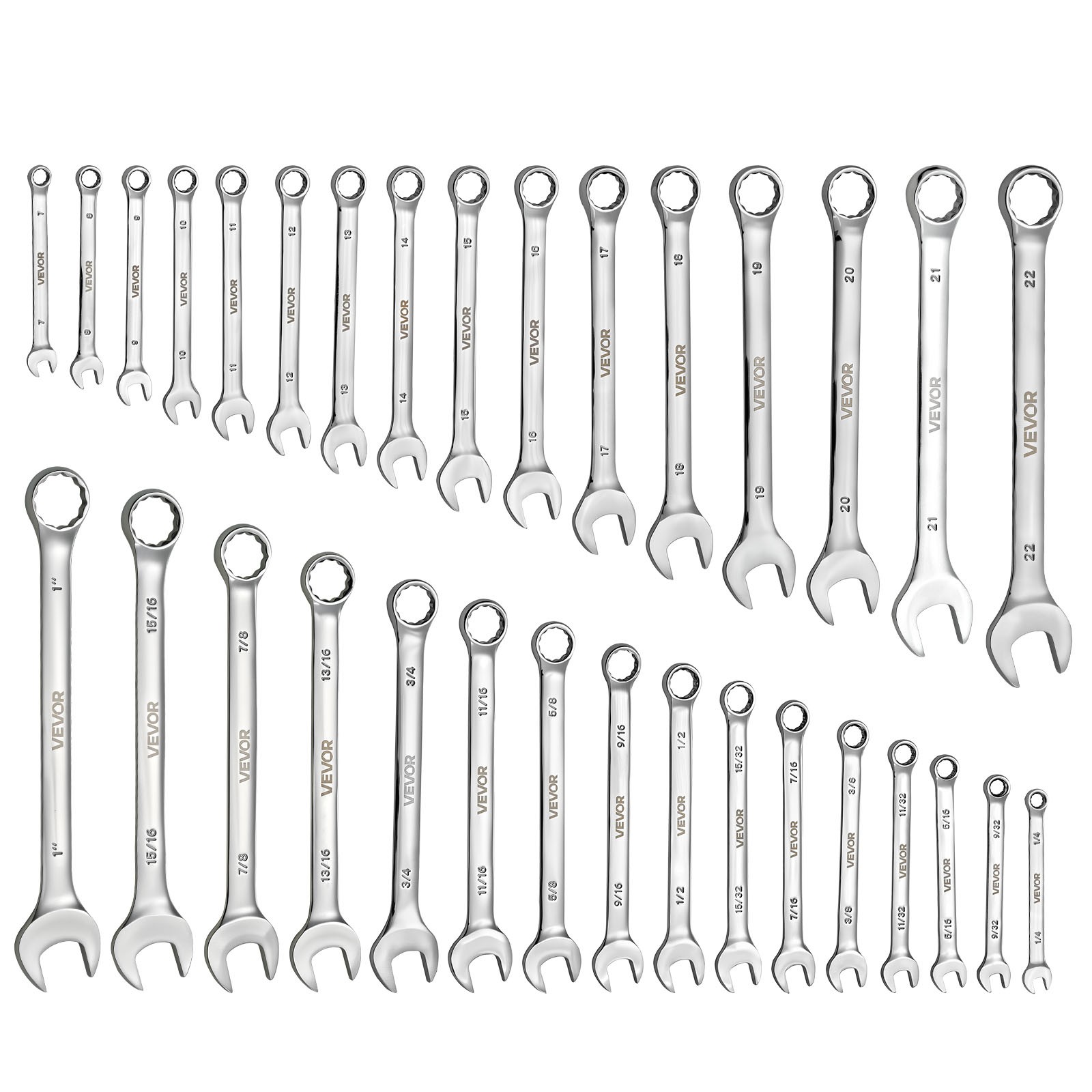 VEVOR Combination Wrench Set Box End Open End Combination Wrenches 32-Piece