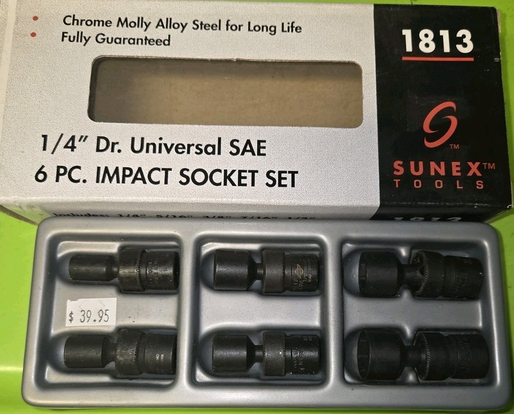 Sunex 1813 6Piece 1/4" Drive Universal SAE Impact Socket Set