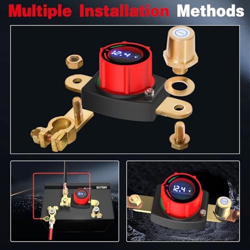 Top Post Battery Disconnect Switch with Voltmeter, 5-60V Top Post (15-17mm)