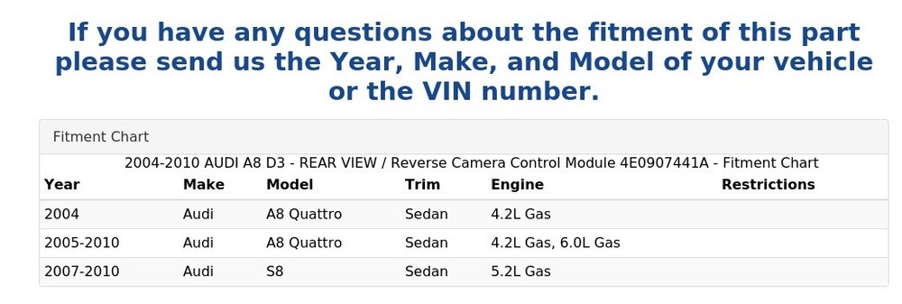 2004-2010 AUDI A8 D3 - REAR VIEW / Reverse Camera Control Module 4E0907441A
