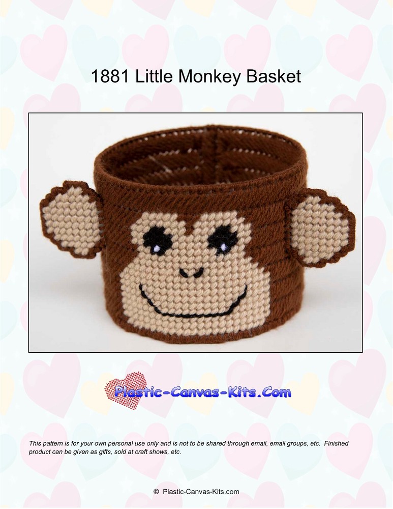 Little Monkey Basket-Plastic Canvas Pattern or Kit