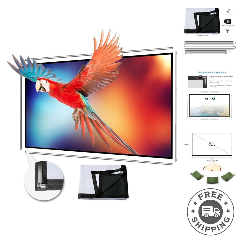 Compact 70-Inch Portable Projector Screen - Washable Polyester and Easy to Store