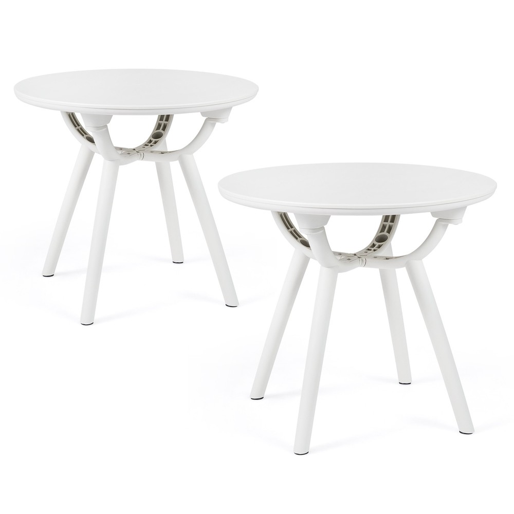 2PCS Outdoor Side Table 20” Round Storage Side Table Weather-Resistant End Table