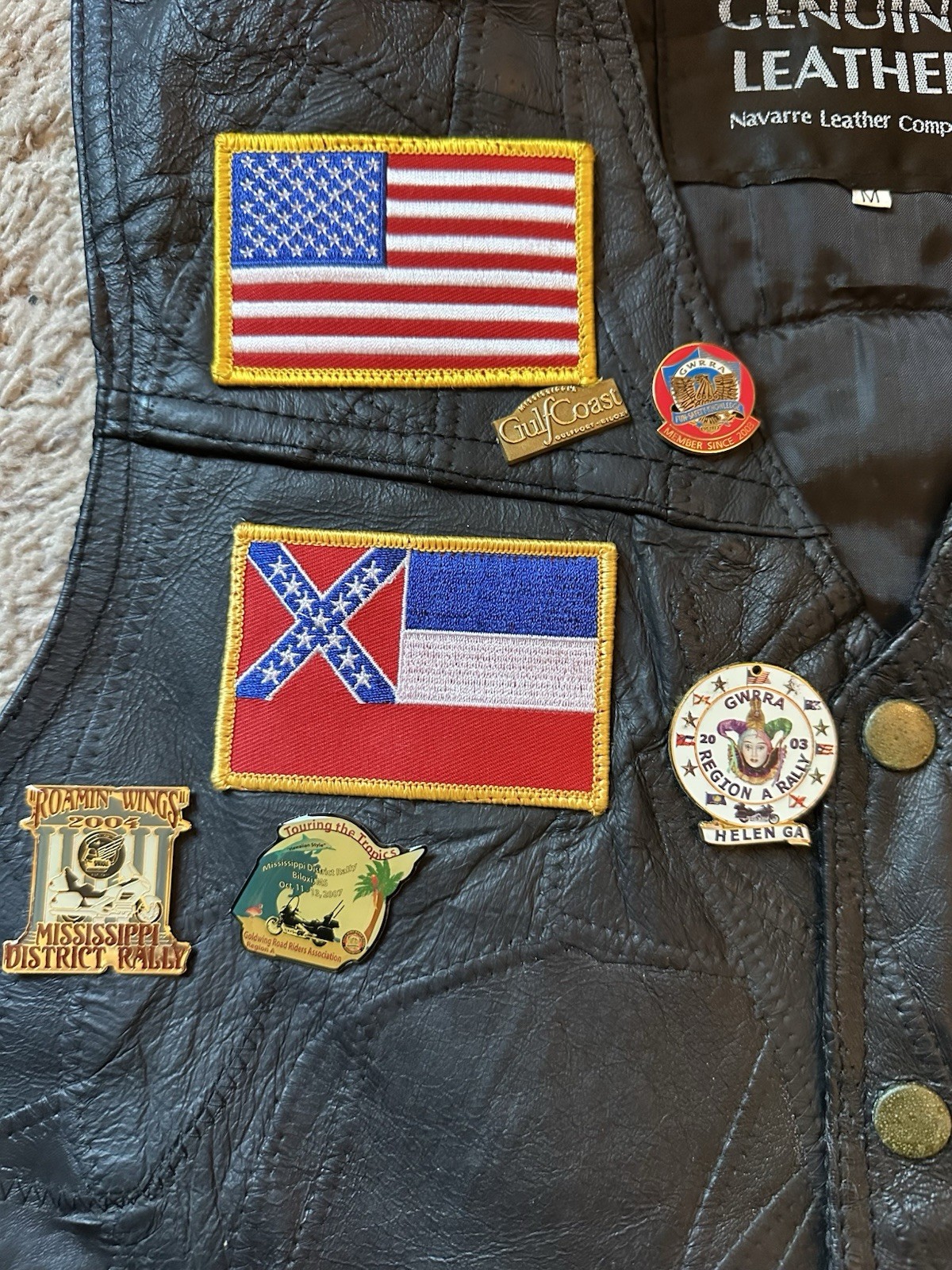 Vintage GWRRA Gold Wing Mississippi Chapter F Leather Vest Patches 2007