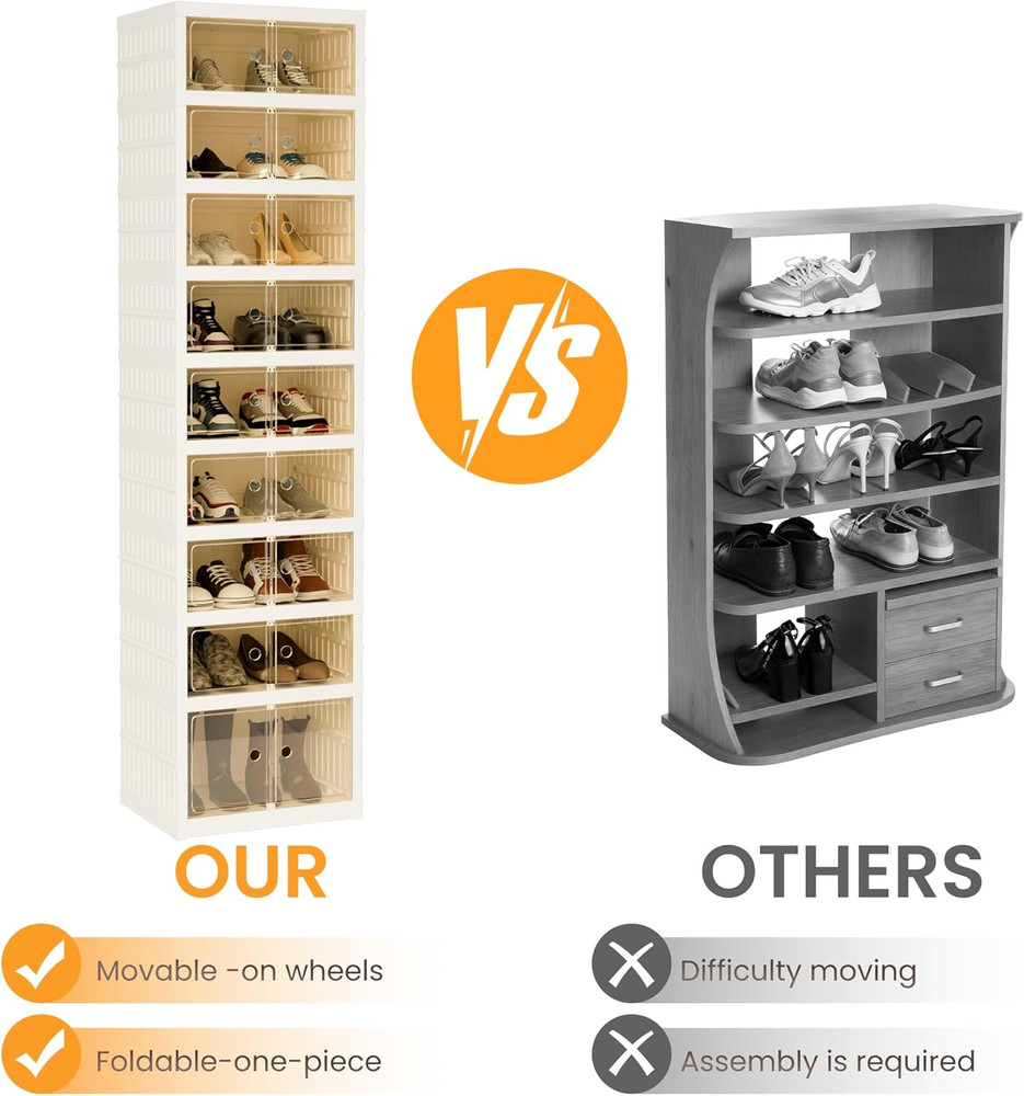 Foldable Shoe Organizer Storage Box, Portable Extra Large Folding Shoe Rack for