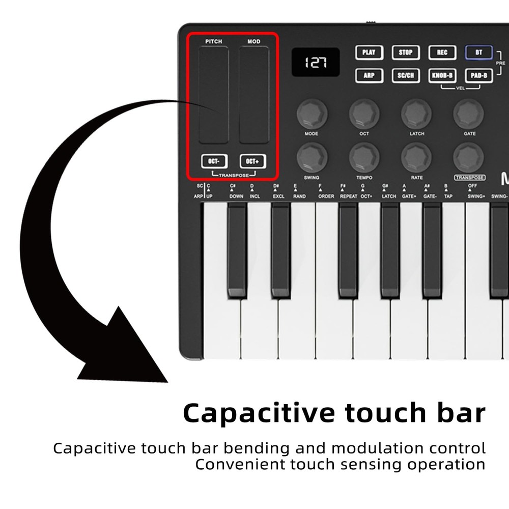M-VAVE 25 Key USB MIDI Keyboard Controller With 8 Backlit Drum Pads,Piano Key...