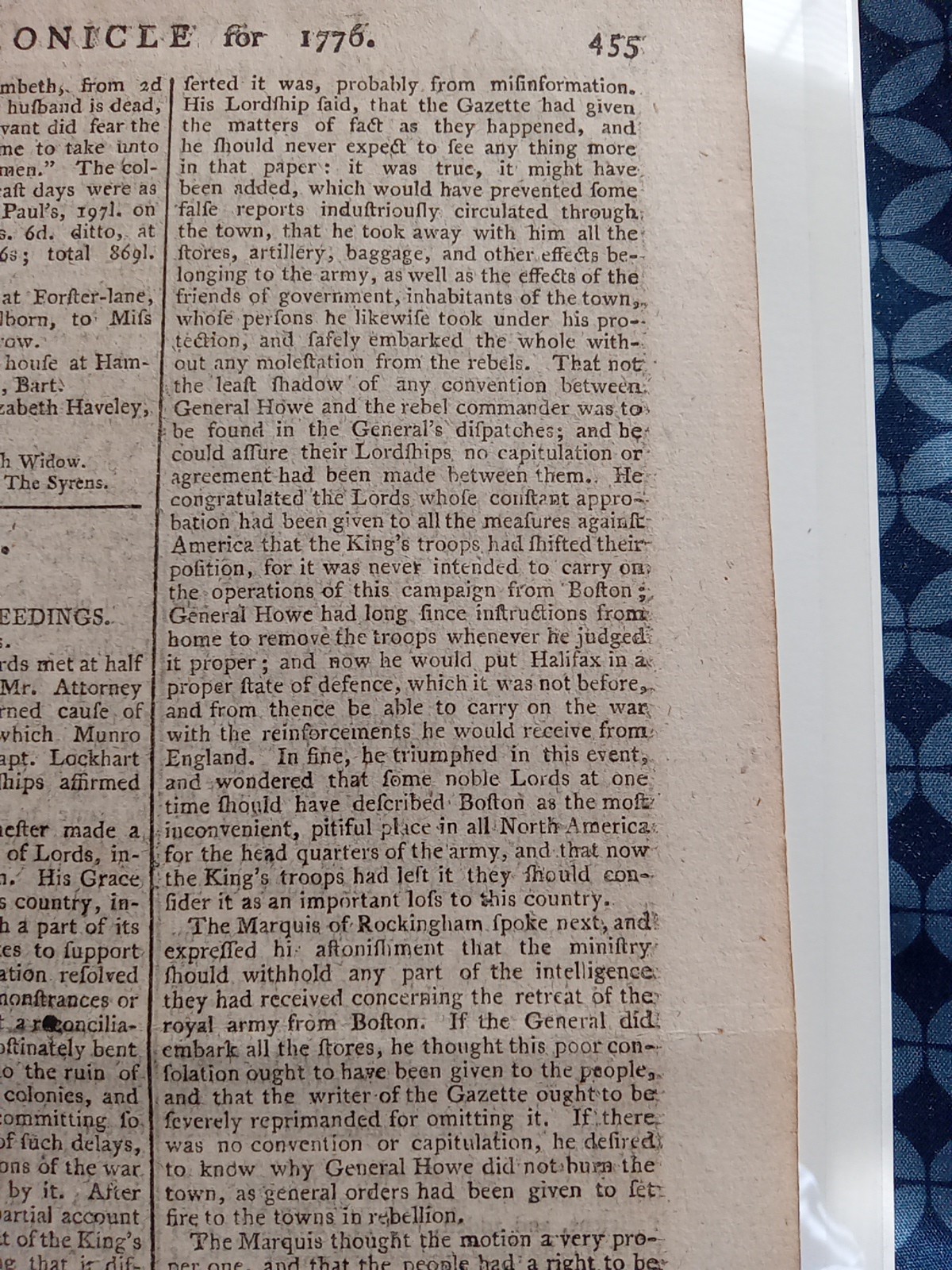 Original 1776 British Newspaper - American Revolutionary War - Colonies