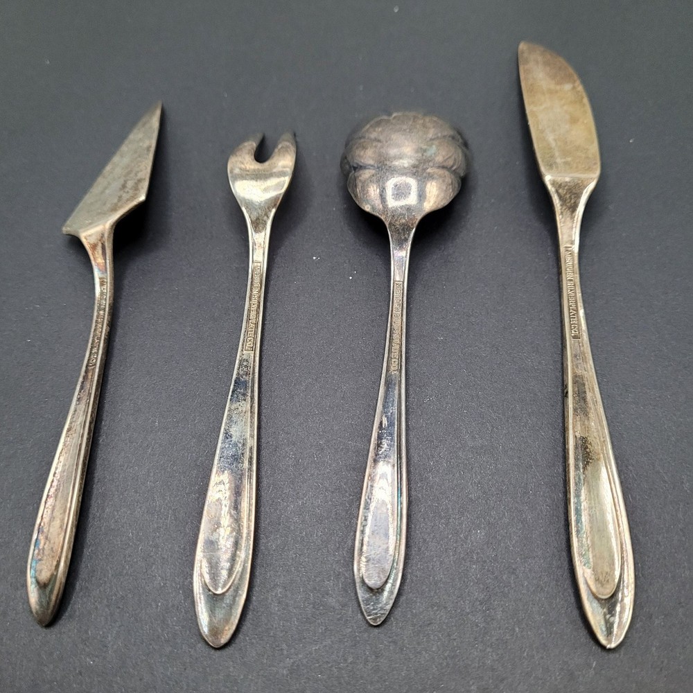 Cheese, Knife, Fork, Sugar 4 Set Marked Meridian Silverplate Co Hostess Set