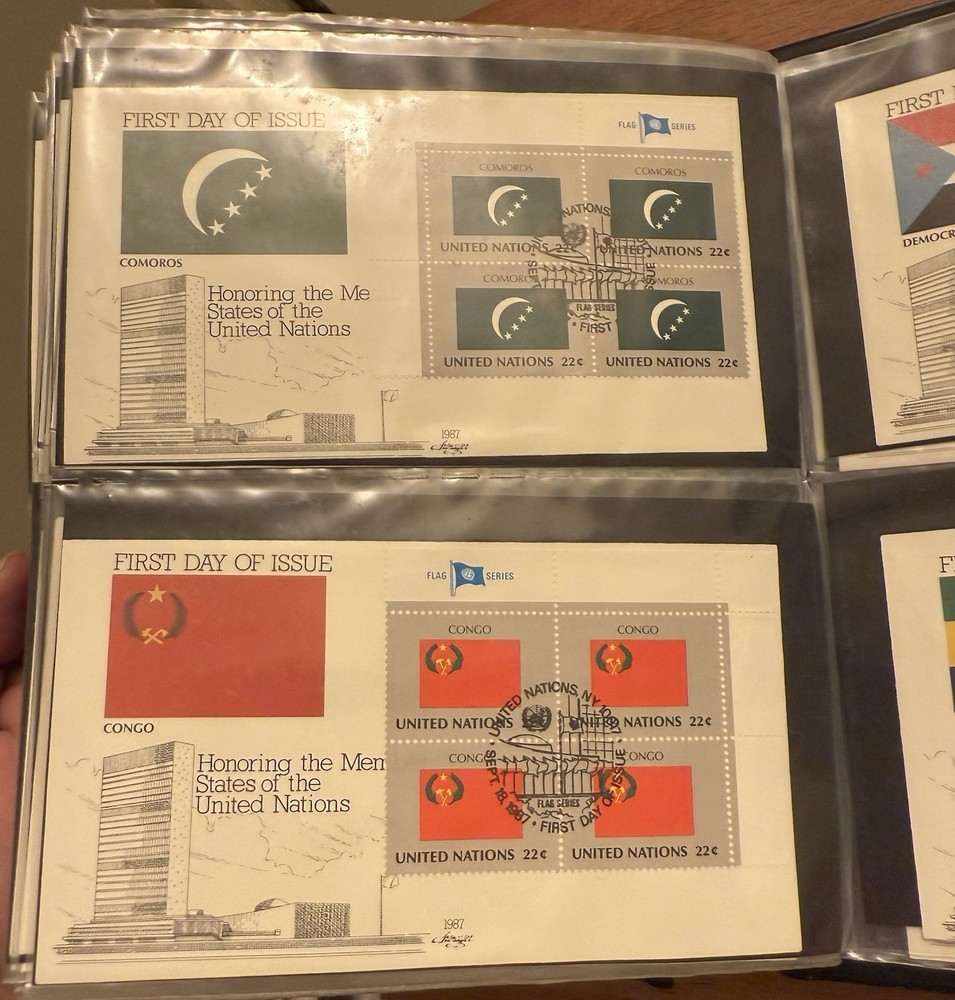 104 Mixed UNITED NATIONS First Day Covers Stamps 1985-1987 W/ Binder. Rare Lot