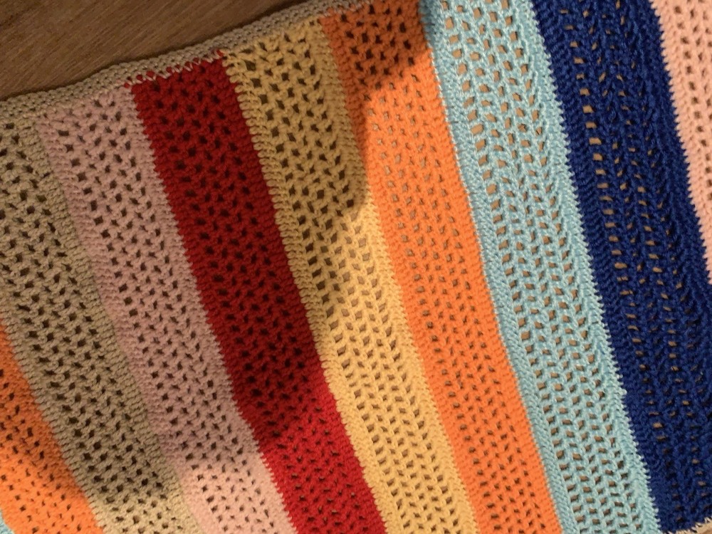 🌈 RETRO Boho - Hand-Crocheted Multicolour / Rainbow Striped Table Runner