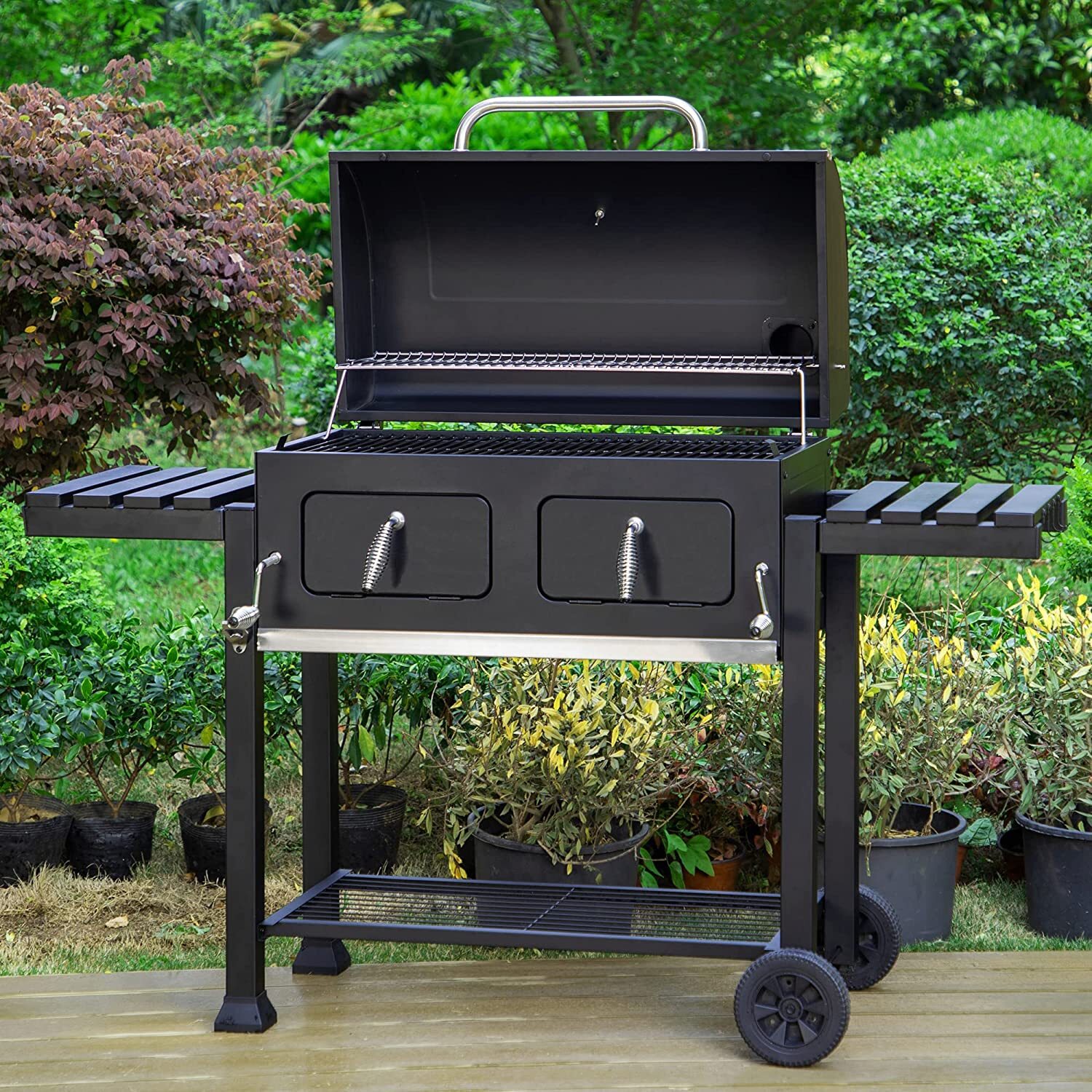 Heavy Duty Charcoal Grill Oversize Cooking Area Outdoor BBQ Grill with 2 Trays