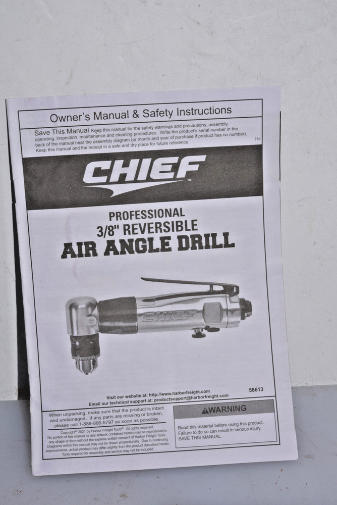 Chief Professional 3/8" Reversible Air Angle Drill w/ High Flow Quick Connect