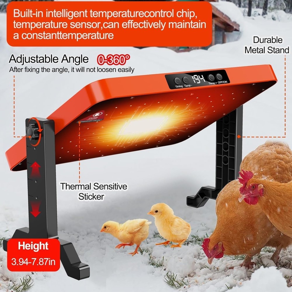 Chicken Coop Heater 200W Brooder Heater Panel Adjustable Temp Remote