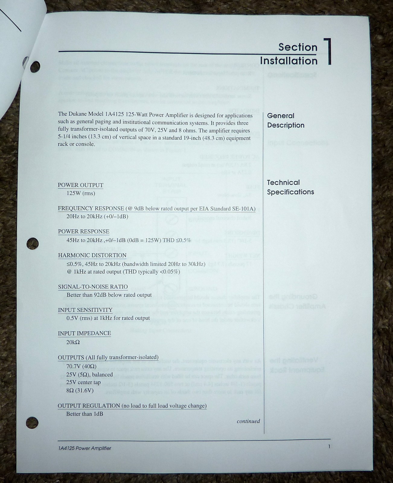 Dukane Model 1A4125 Power Amplifier 125W NOS w/ Manual