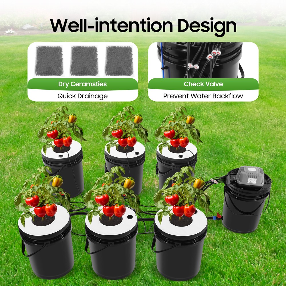 DWC 5 Gallon 6 Buckets Hydroponics Growing System Recirculating Growing Kit New