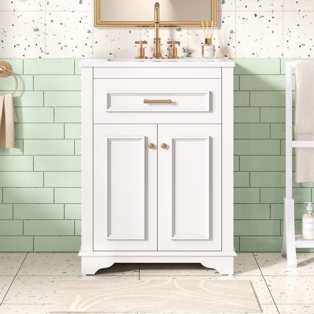 Bathroom Vanity with Ceramic Sink Double Doors Includes 1 Flip-Up Drawer